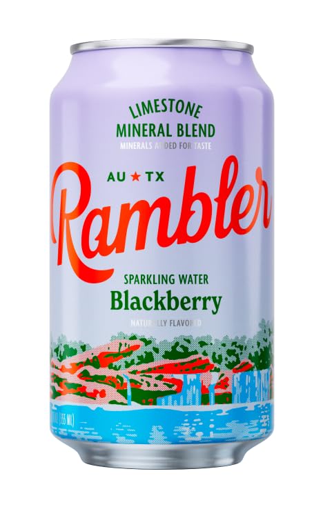AUTX RAMBLER Sparkling Water, Texas Limestone Mineral Blend, Blackberry Flavor, 12-Ounce Cans