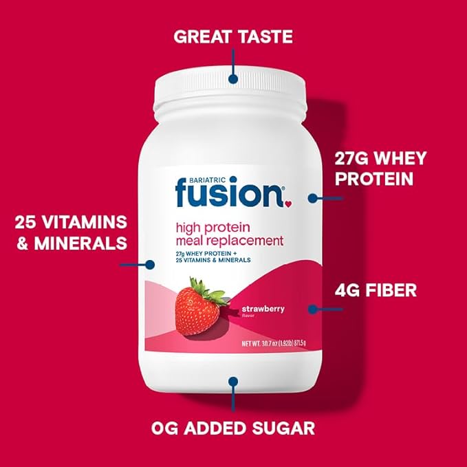 Bariatric Fusion Strawberry Meal Replacement 27g Protein Powder, 21 Serving Tub for Bariatric