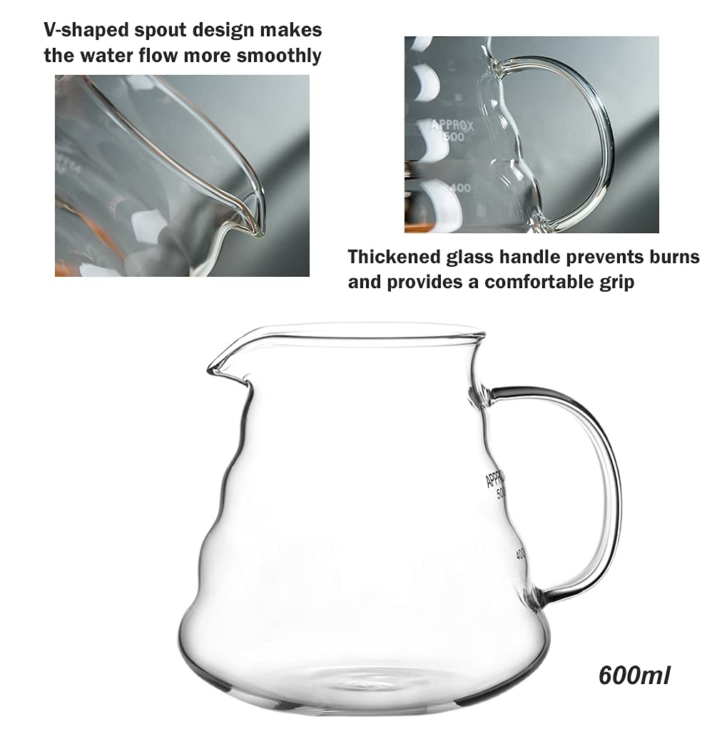 LEIJOCO Pour Over Coffee Maker Set - Glass Dripper, Metal Stand, 600ml Heat-Resistant Server, 40