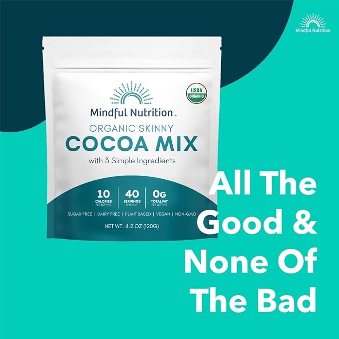 Mindful Nutrition Organic Skinny Hot Cocoa Mix - 40 Servings - Sugar Free Hot Chocolate Mix Gluten