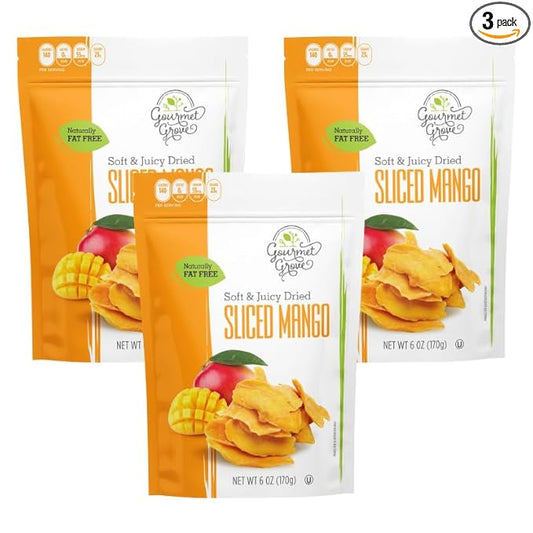 Gourmet Grove - Natural Dried Mango Slices 18 OZ Pack of 3 Pouch | Soft, Juicy, Sliced Mangoes |