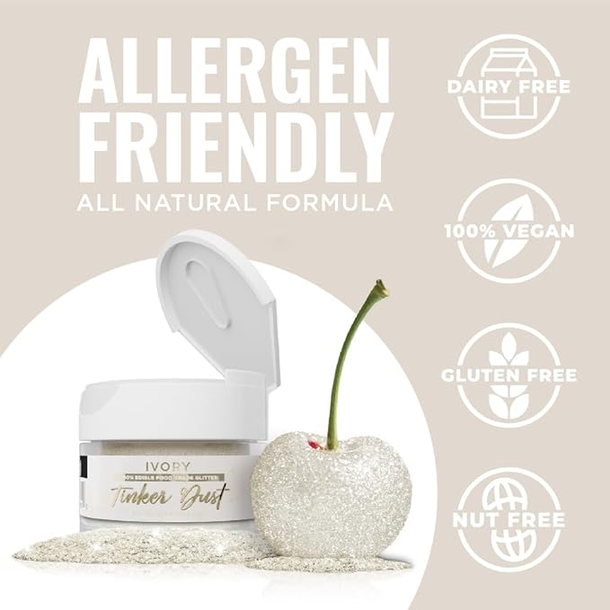 Bakell - Ivory Tinker Dust (5g, 1x Jar) Edible Glitter for Food, Desserts, and Beverages!