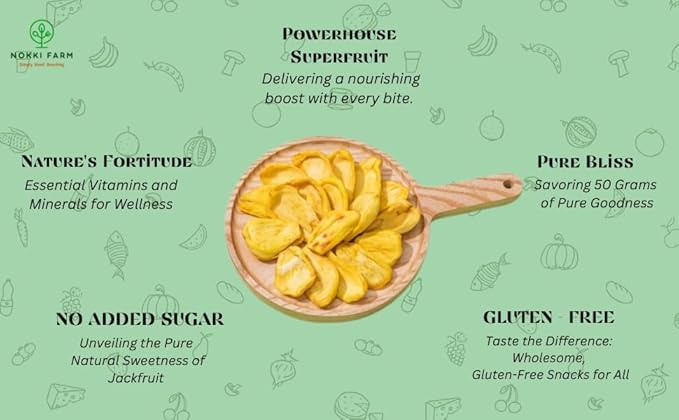 NOKKI FARM Freeze Dried Jackfruit - Healthy & Exotic Tropical Superfood Snacks, No Added Sugar or