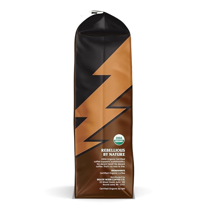 Death Wish Coffee, Organic and Fair Trade, Medium Roast, Whole Bean Coffee, 16 oz