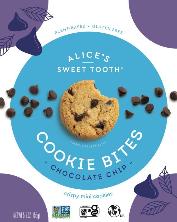 Alice's Sweet Tooth Chocolate Chip Cookie Bites - Gluten-Free, Vegan, Crunchy Mini-Cookies