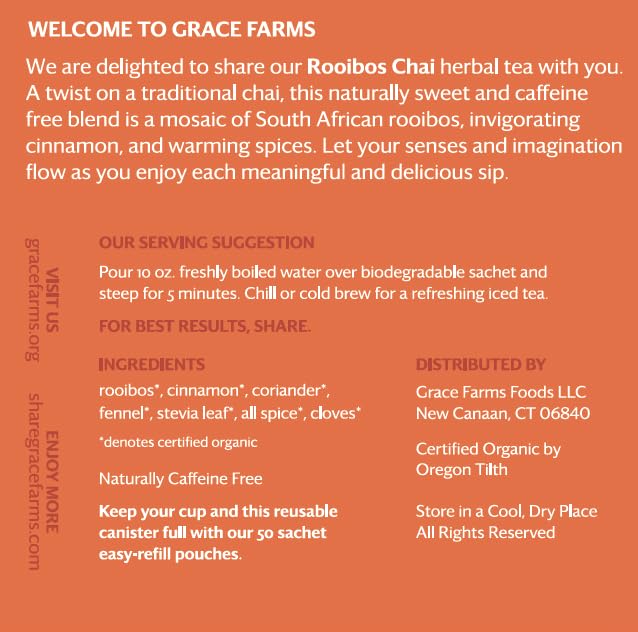 Grace Farms ROOIBOS CHAI Herbal Tea (16 Pyramid Sachets) | Healthy and Caffeine Free | Organic
