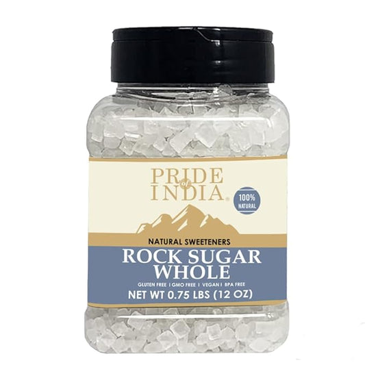 Pride Of India - Natural Crystal Rock Sugar Whole - 12 oz (340 gm) Medium Dual Sifter Jar