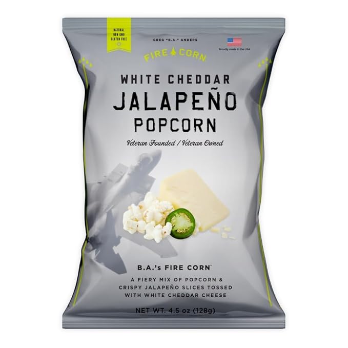 Fire Corn Popcorn Pack of 6 Real Jalapeno Popcorn with White Cheddar Flavor Gluten Free, Spicy
