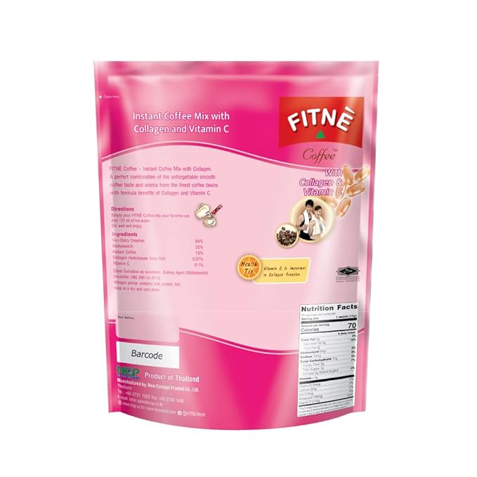 FITNE Instant 3 In 1 Coffee Packets Mix With Natural Hydrolyzed Collagen Vitamin C Smooth Blend