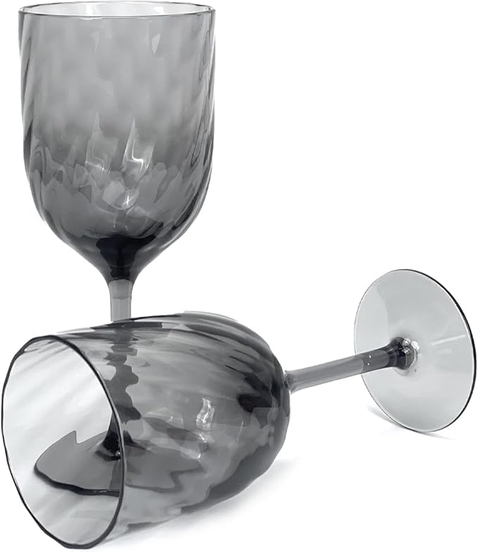 Yalin Set of 6 Unbreakable 15 oz Acrylic Plastic Wine and Water Tumbler Stackable Goblets. (Gray