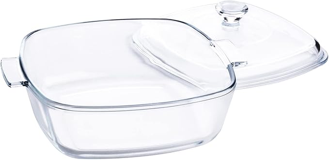 Clear Square Glass Casserole with Lid, Baking Dish with Glass Cover, Oven, Freezer and Dishwasher