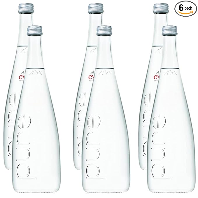 Eviian Natural Mineral Water, 25.4 oz Glass Bottle - Pack of 6 (Total of 152.4 Fl Oz)