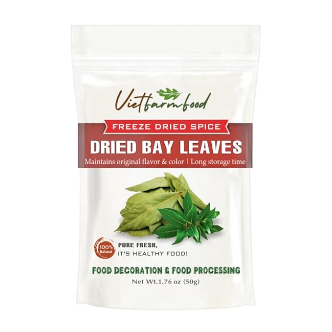 DRIED BAY LEAVES 1.76 Oz (50g) VIETFARMFOOD: Pure, natural freeze-dried spice made from real