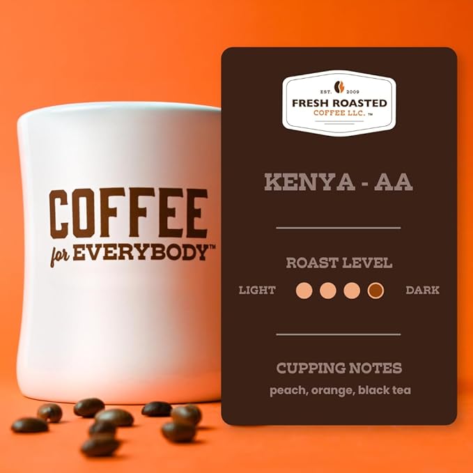 Fresh Roasted Coffee, Kenya AA, 5 lb (80 oz), Med-Dark Roast, Kosher, Whole Bean
