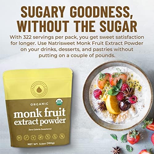 Monk Fruit Extract Sweetener, 3.5 oz, Pure USDA Organic with No Fillers Zero Calories, Zero Carbs