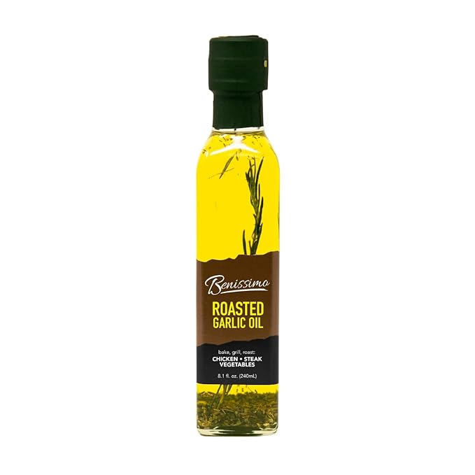 Benissimo Roasted Garlic Herb Infused Oil, All Natural Gourmet Cooking Oil with Slow-Roasted Garlic