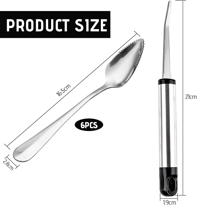 WXJ13 7 PCS Grapefruit Spoons and Grapefruit Knife, Stainless Steel Grapefruit Dessert Spoon