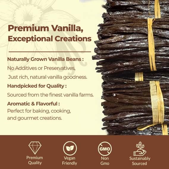 10 Whole Vanilla Beans Grade A+, Premium Bulk Vanilla Bean Pods For Making VanillaExtract and
