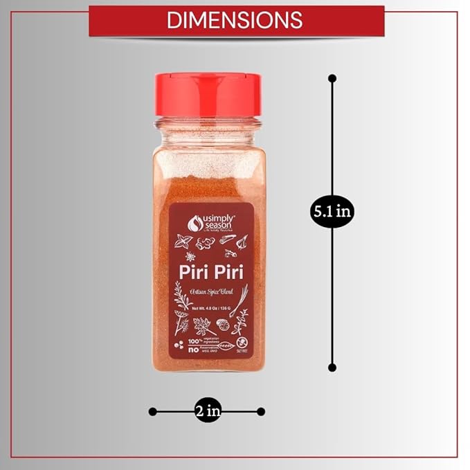 USimplySeason Piri Piri Seasoning, 4.8 oz - African Heat Elevator for Poultry, Seafood & Dishes