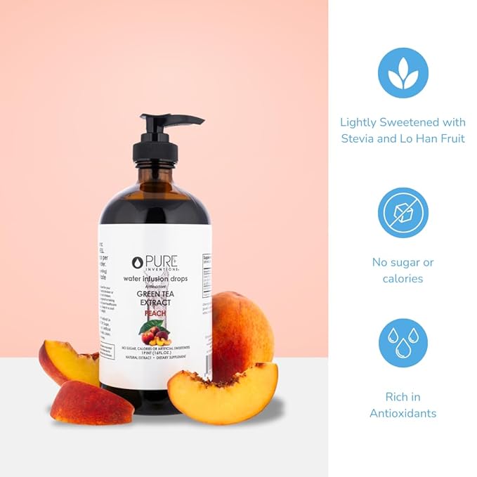 Pure Inventions - Green Tea Peach Water Infusion Drops - Antioxidants & Electrolytes - Health &