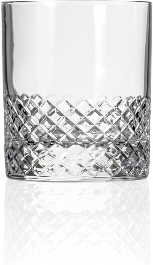 Rolf Glass Diamond On the Rocks Glass | 11oz Luxury Whiskey Glasses | Diamond-Wheel Engraved and