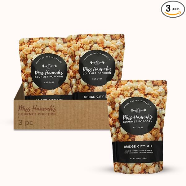 Miss Hannah's Gourmet Popcorn Bridge City Mix - Sweet Caramel, Savory Cheddar, & Classic Kettle
