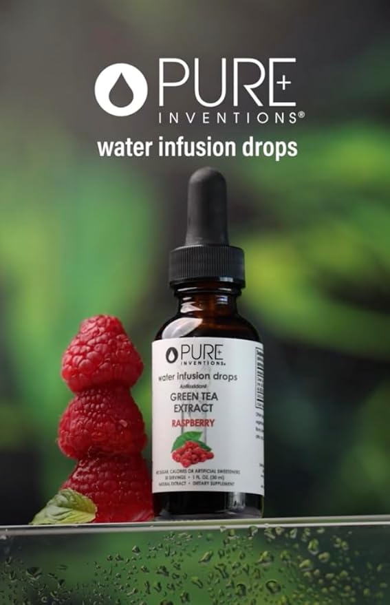 Pure Inventions - Green Tea Raspberry Water Infusion Drops - Antioxidants & Electrolytes - Health &