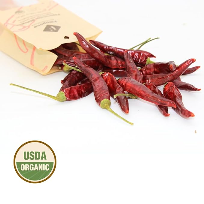 FILIPPONE - Organic Whole Dried Chili Peppers, on Stem, 25 g (0.88 oz), Spicy Sicilian Pepperoncino