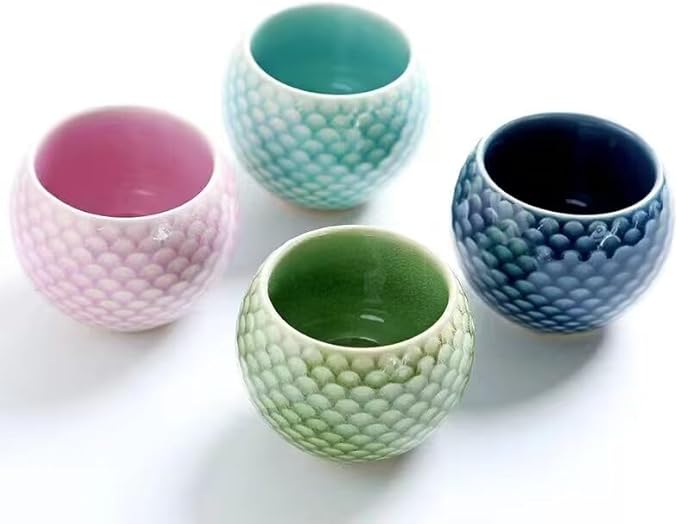 MQjzsh Handmade Chinese Japanese Tea Bowls, Tea Cup Set, 4 Pack, 110ml / 3.7oz for Office, Home