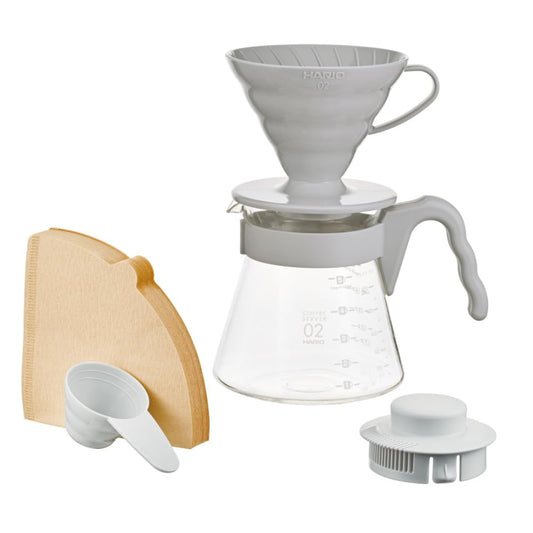 Hario V60 Pour-Over Coffee Starter Set, Size 02, Pale Grey