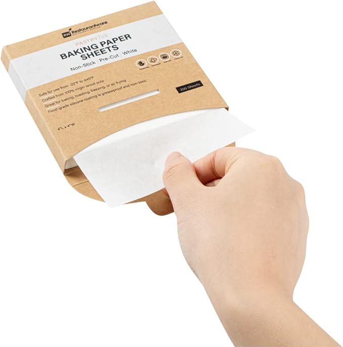 Restaurantware Pastry Tek 4 x 4 Inch Parchment Paper Sheets 1000 Greaseproof Baking Sheets For Oven - Pre-cut Double-Sided Silicone Coating White Paper Nonstick Baking Sheets Reusable