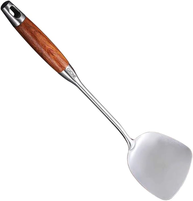 Chinese Wok Spatula, 304 Stainless Steel Spatula with Heat Resistant Wooden Handle Wok