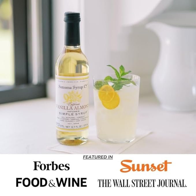 Sonoma Syrup Co. Vanilla Almond Infused Simple Syrup 12.7 fl oz | for Cocktails, Tea, and Baking |