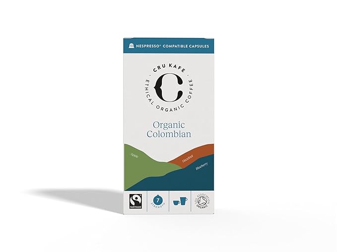 Cru Kafe Colombian USDA Organic Espresso Coffee Capsules (50 Pods) Fairtrade Coffee Pods Compatible
