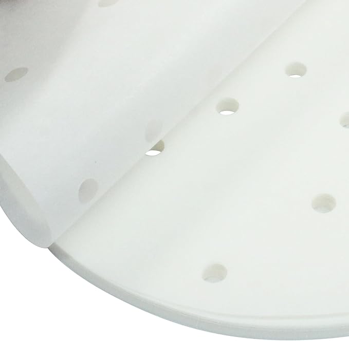 100 Pack 7 Inch Bamboo Steamer Liner - Round Air Fryer Parchment Paper with Holes - White Non Stick