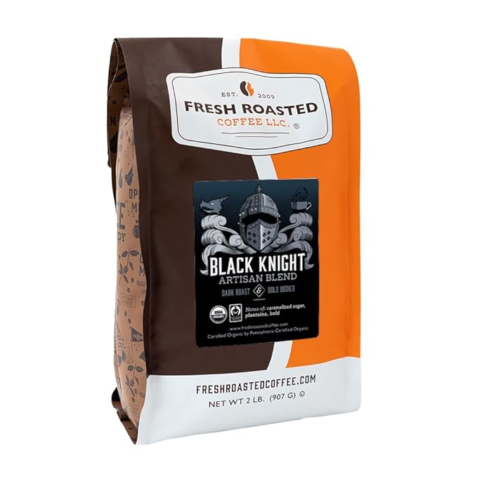 Fresh Roasted Coffee, Organic Black Knight | USDA Organic, Kosher | Dark Roast 2 lb (32 oz) Whole
