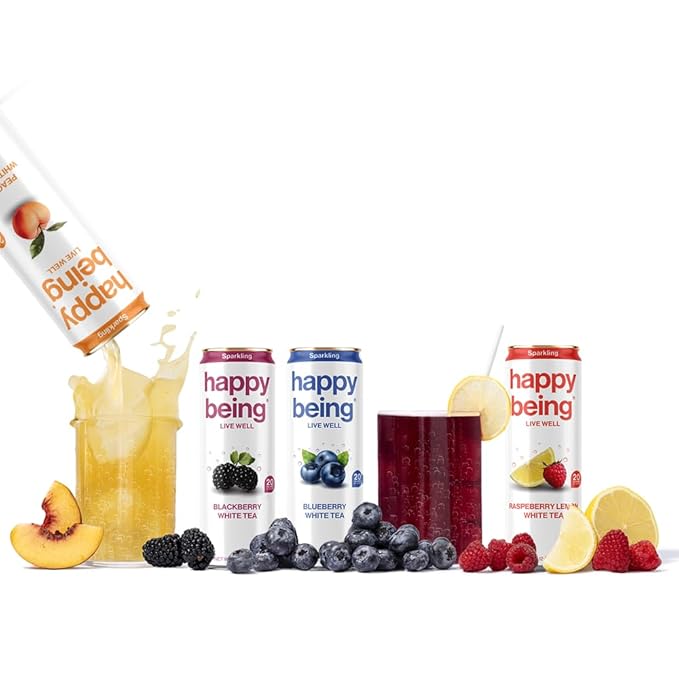 Happy Being Sparkling Nutrient-Rich Sampler Pack White Tea – Infused with Turmeric, Elderberry