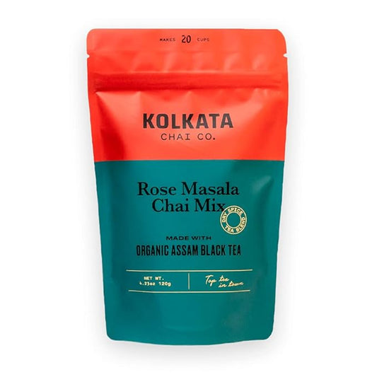 Kolkata Chai Rose Masala Chai mix, 100% Organic Black Tea, Makes 20 cups, Premium loose leaf tea