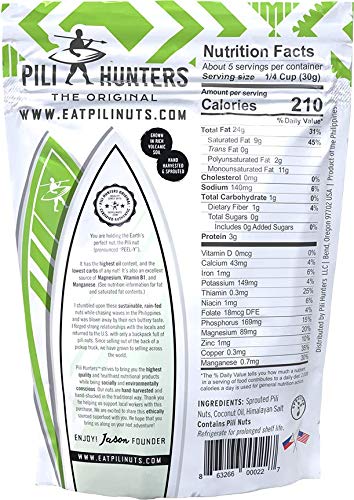 Pili Hunters - Wild Sprouted Pili Nuts, Coconut Oil and Himalayan Salt (5oz Bag) Keto/Paleo/Vegan