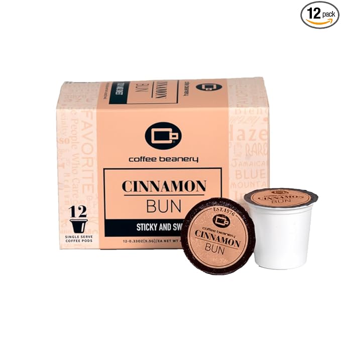 Cinnamon Bun Coffee Pods by Coffee Beanery | 12ct Flavored Coffee Pods Medium Roast Coffee Pods|