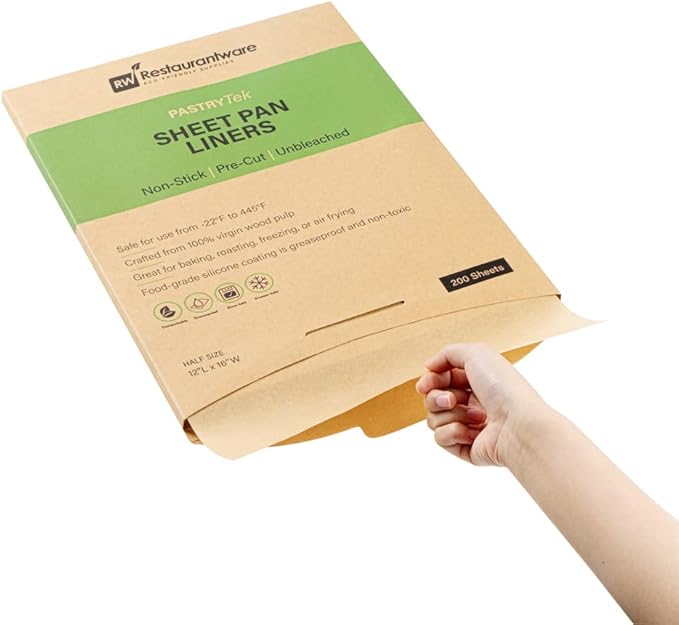 Restaurantware Pastry Tek 12 x 16 Inch Parchment Paper Sheets 200 Greaseproof Baking Sheets For Oven - Pre-Cut Double-Sided Silicone Coating Unbleached Paper Nonstick Baking Sheets Half-Size