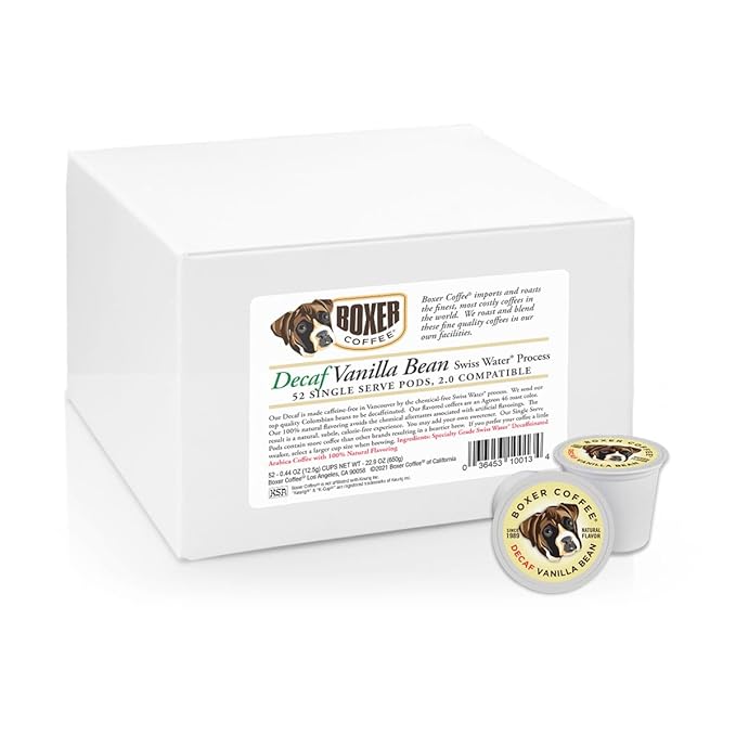 Boxer Coffee 52ct Decaf Vanilla Bean – Naturally Flavored, Swiss Water Process Medium Roast Coffee