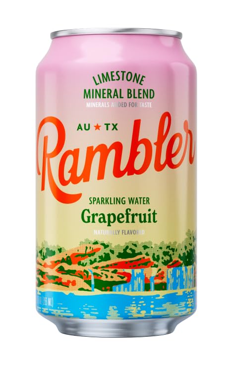 AUTX RAMBLER Sparkling Water, Texas Limestone Mineral Blend, Grapefruit Flavor, 12-Ounce Cans
