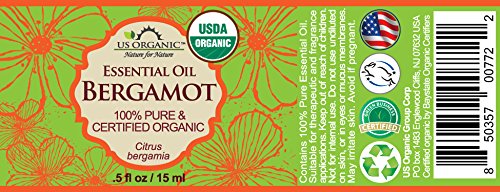 US Organic 100% Pure Bergamot Essential Oil, USDA Certified Organic, Cold Pressed, with Euro