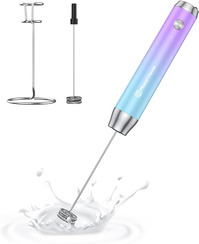 Maestri House Rechargeable Milk Frother with Stand, LunaFro Handheld Electric Foam Maker Waterproof