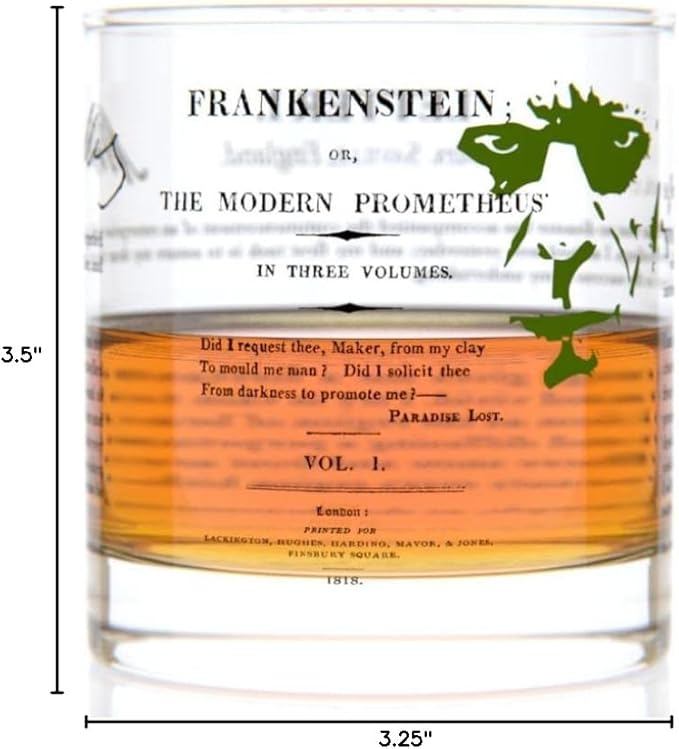 Well Told Classic Literature Rocks Glass - Frankenstein by Mary Shelley - Old Fashioned Whiskey