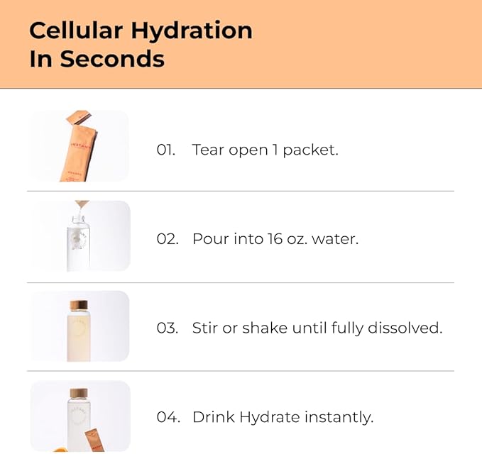 Instant Hydration Electrolytes Powder Packets - Citrus Orange Drink Mix - Zero Sugar - Keto, Vegan
