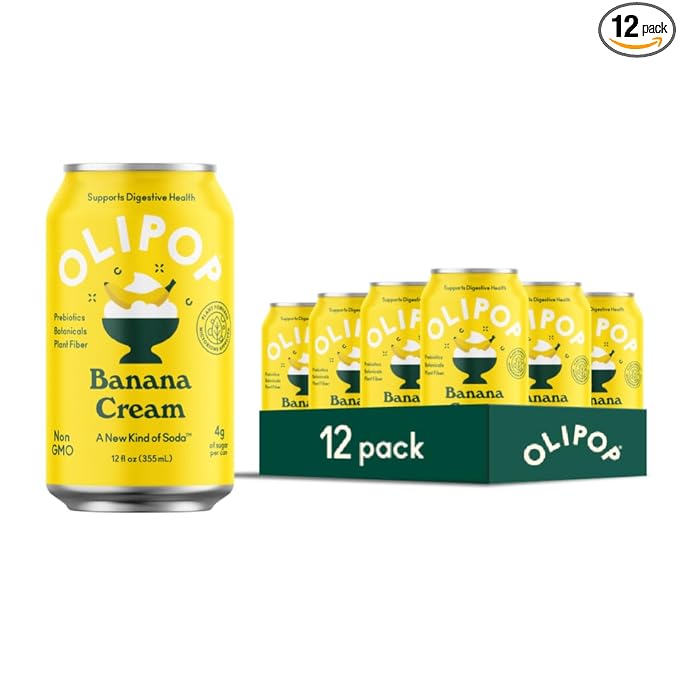 OLIPOP Prebiotic Soda Pop, Banana Cream, A New Kind of Soda Packed with Prebiotics, Fiber, and