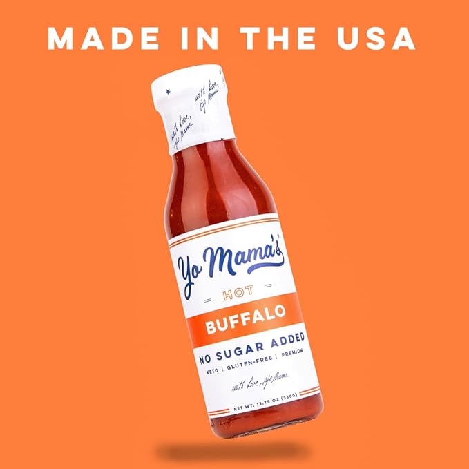 Yo Mama???Foods Keto Hot Buffalo Dipping, Marinade & Wing Sauce - Pack of (3) - Low-Zero Carb, No