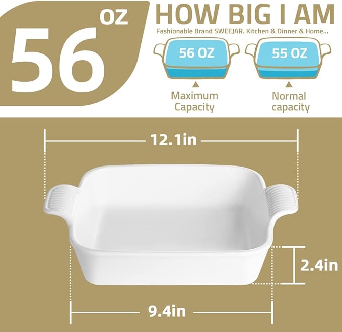 Sweejar Ceramic Baking Dish, 9 x 9 Cake Baking Pan for Brownie, Porcelain Square Bakeware with